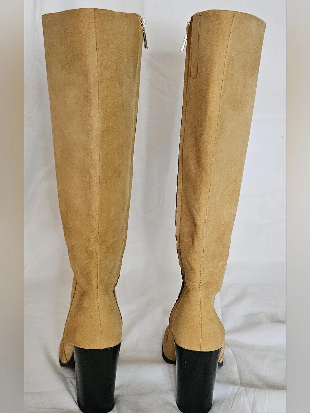 Kenneth Cole New York Tan Leather Knee High Block Heel Boots Size 8